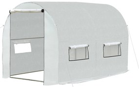 Outsunny Estufa de Jardim Tipo Túnel com janelas e portas Cobertura PE Estrutura de aço 295x200x190cm Branco | Aosom Portugal