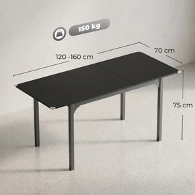Mesa de jantar extensível para 4 a 6 pessoas 120 a 160 cm (CADEIRAS NÃO INCLUIDAS), com pés em aço, para espaços pequenos, sala de jantar, preta