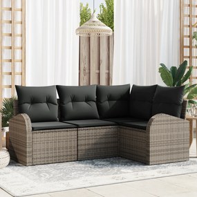 vidaXL Conjunto de Sofá de Jardim de 4 Peças com Almofadas Cinza Rattan Poliéster