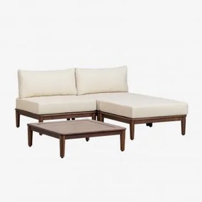 Conjunto De Jardim Com Sofá Modular De 2 Peças, Mesa De Centro E Puff Em Acácia Giulia Crema - Sklum
