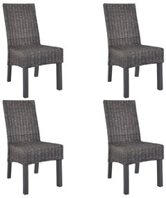 vidaXL Cadeiras de jantar 4 pcs vime Kubu e madeira mangueira castanho