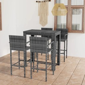 vidaXL 5 pcs conj. de bar exterior c/ apoio de braços vime PE cinzento