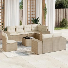 vidaXL 9 pcs conjunto de sofás p/ jardim com almofadões vime PE bege