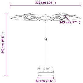 Guarda-sol jardim cabeça dupla/LED 316x240 cm cinza-acastanhado