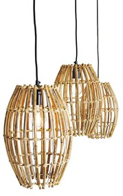 Candeeiro de suspensão em bambu com branco oblongo 3 luzes - Canna Capsule Rústico