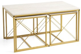 Conjunto de Mesas de Centro Defne – Travertino Dourado – Medidas: 100x