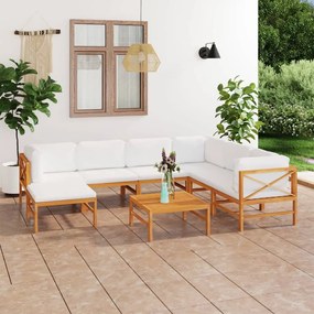 vidaXL 8 pcs conj. lounge de jardim + almofadões cor creme teca maciça