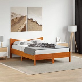 Cama sem colchão 140x200 cm madeira pinho maciça castanho-mel