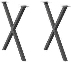 vidaXL Pés para mesa de jantar em formato de X, 2 peças, antracite, 80x (72-73) cm, aço