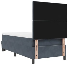 Cama Box Spring com Colchão e Banco Cinza Escuro 90x200 cm Veludo