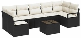 Sofá de Jardim de 8 Peças com Almofadas Pretas em Rattan