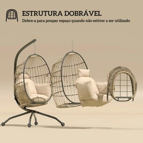 Cadeira Suspensa com Suporte Cesta Dobrável Almofada e Encosto para Cabeça Interior e Exterior 120 kg Caqui