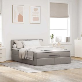 Cama Otomana com Colchão &amp; LEDs Taupe 140x200 cm Tecido