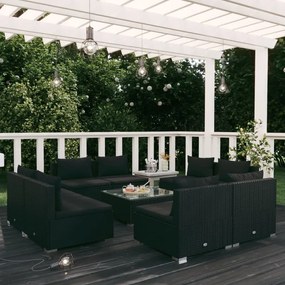 vidaXL 9 pcs conjunto lounge de jardim c/ almofadões vime PE preto