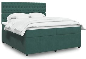 vidaXL Cama com molas/colchão 200x200 cm veludo verde-escuro
