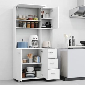 Armário de Arrumação Alto com 4 Portas Prateleiras Ajustáveis para Sala de Estar 100x39,5x183,5 cm Branco