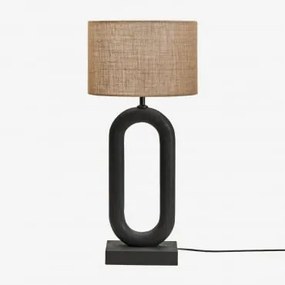 Candeeiro De Mesa Em Madeira De Manga Tiberia Preto Claro & Linho Bege Ø30 Cm - ↑20 Cm Arlina - Sklum