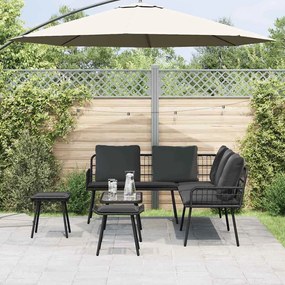 Conjunto de Sofá de Jardim 4 Peças com Almofadas Preto Rattan Sintético