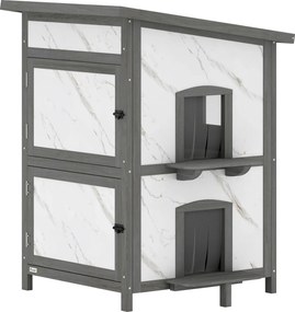 PawHut Casa para gatos exterior, Casa em madeira para gatos, várias entradas, janela, resistente à água, 60 x 60 x 88 cm, Branco | Aosom Portugal