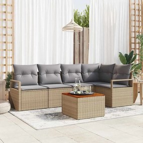 Conjunto de Sofá de Jardim vidaXL de 6 Peças com Almofadas Bege Poliéster Vime Acácia