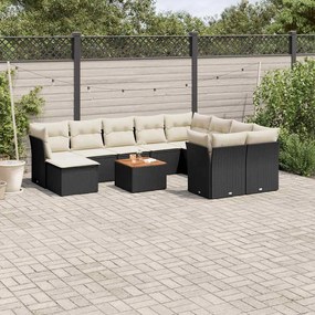 11 pcs conjunto sofás de jardim c/ almofadões vime PE preto