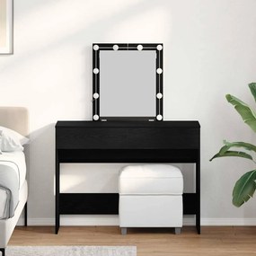 Mesa de Maquiagem com Espelho e Luzes LED Madeira de Carvalho Preto