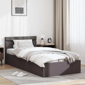 Cama hidráulica c/ arrumação LED 90x200cm couro artifi. cinza