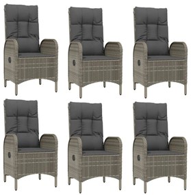 7 pcs conjunto de jantar p/ jardim c/ almofadões vime PE cinza