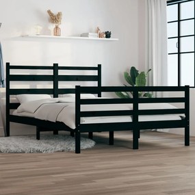 vidaXL Estrutura de cama 140x200 cm pinho maciço preto
