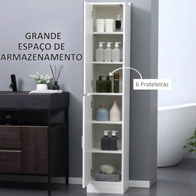 Coluna Casa de Banho com Espelho Móvel Alto Casa de Banho com 2 Portas e Prateleiras Interiores Ajustáveis Multiúso para Cozinha Sala de Estar 32x28x1