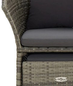 2 pcs conjunto lounge de jardim c/ almofadões vime PE cinzento