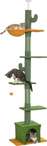 Arranhador para gatos, altura 275 cm, 6 níveis para gatos de interior, do chão ao teto, com plataformas, compartimentos abertos, casinha, rede, verde