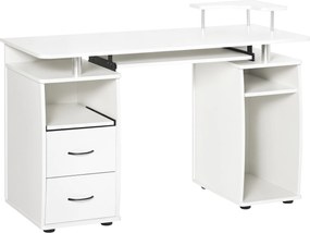 HOMCOM Mesa de Computador com Prateleiras 2 Gavetas Bandeja de Teclado e Suporte para Monitor e CPU 120x55x85 cm Branco | Aosom Portugal