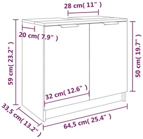 Armário casa de banho 64,5x33,5x59 cm madeira cinzento cimento