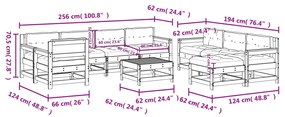 10pcs conjunto lounge jardim c/ almofadões madeira maciça cinza