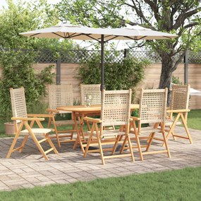 Conjunto de Jantar de Jardim VidaXL com 7 Peças em Madeira Sólida de Acácia e Rattan Sintético de Cor Bege