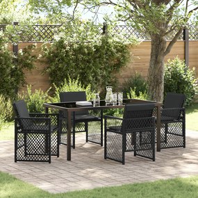 Conjunto de Jantar para Jardim vidaXL 5 Peças com Almofadas Preto Ratt