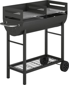 Outsunny Grelhador a carvão carrinho com 2 zonas de grelha grelha regulável em altura prateleira rodas pega lateral, 103 x 46,5 x 100cm | Aosom Portugal