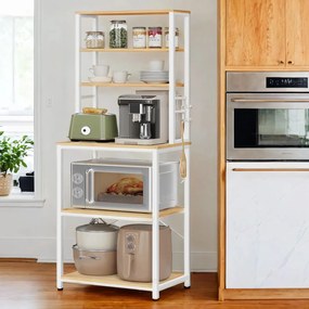 Estante de cozinha com 6 prateleiras e 6 ganchos 40 x 60 x 167 cm cor de carvalho + branco