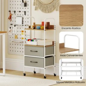 Carrinho de armazenamento móvel 30 x 43,5 x 96 cm com rodas de cozinha ou escritório com Suporte para impressora com 2 prateleiras abertas e 2 gavetas