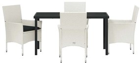 Conjunto de Jantar para Jardim de 5 Peças com Almofadas Branco em Ratt