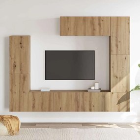 Estante para TV – 7 Peças, Montada na Parede, Carvalho Artisan, Madeir