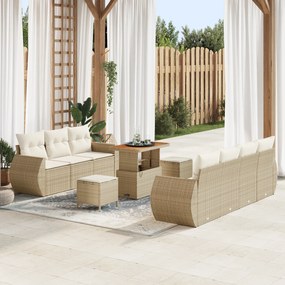Conjunto de 10 Peças de Sofá de Jardim com Almofadas Bege em Vime de P
