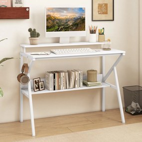 Secretária pequena com suporte para monitor, gancho suspenso e prateleira adicional 100 x 48 x 81,5 cm Branca