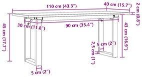 Mesa de centro estrutura em O 110x40x45cm pinho e ferro fundido