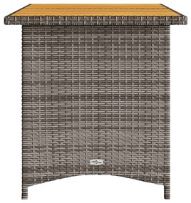 Mesa de jardim com tampo de madeira 110x68x70 cm vime PE cinza