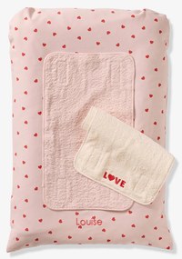 Colchão muda-fraldas + 2 tapetes de muda personalizáveis MON COEUR estampado rosa