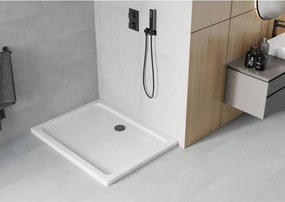 Mexen Flat base de duche retangular slim 80 x 70 cm, branco, sifão preto - 40107080B