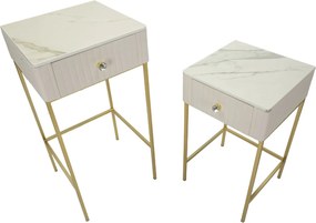 CONJUNTO DE MESAS ALTAS 2 PEÇAS Ø45X90-40X70 CM CREME E DOURADO