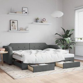 Sofá-cama c/ gavetão e gavetas 90x200 cm tecido cinzento-escuro